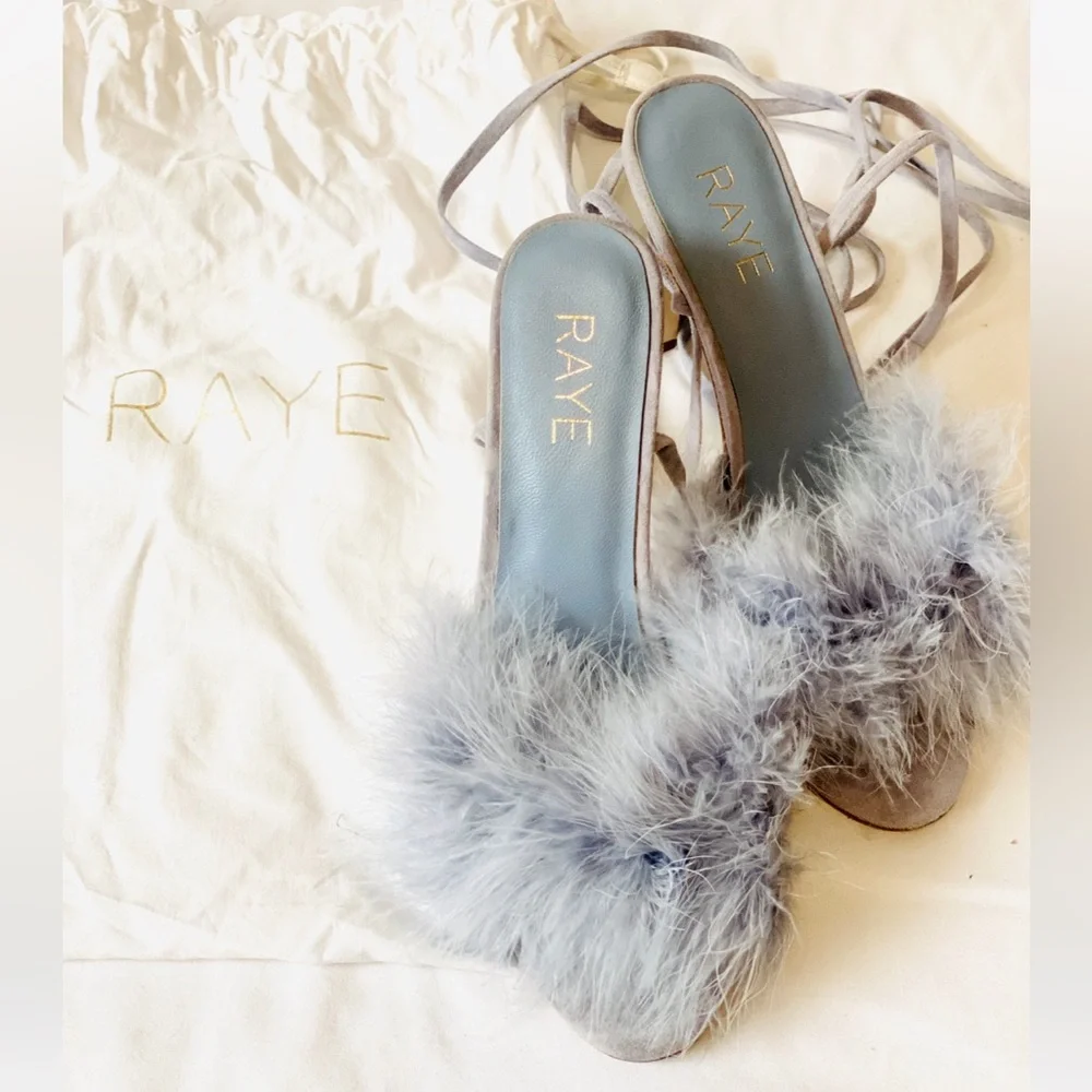 NEW Raye‎ Fara Periwinkle Lavender Feather and Suede Strappy Heels 8.5 - Picture 8 of 8